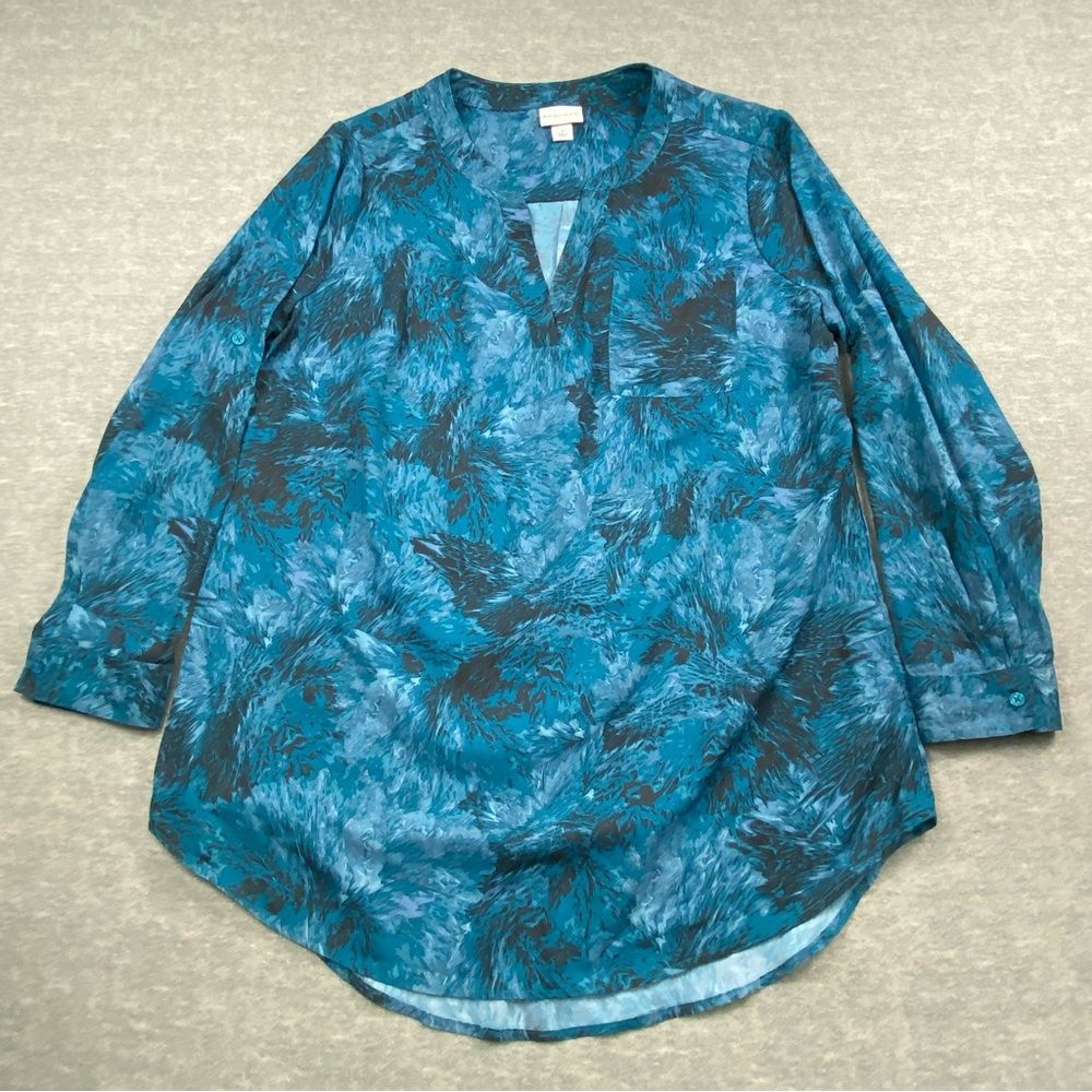 Ava‎ & Viv Womens Blue Swirl Long Sleeve V Neck Pullover Blouse Size 14W